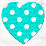 Polka Dots - White on Bright Turquoise Jigsaw Puzzle (Heart)