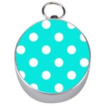 Polka Dots - White on Bright Turquoise Silver Compass