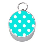 Polka Dots - White on Bright Turquoise Silver Compass (Mini)
