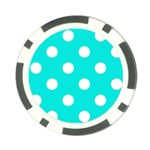 Polka Dots - White on Bright Turquoise Poker Chip Card Guard