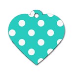 Polka Dots - White on Turquoise Dog Tag Heart (One Side)