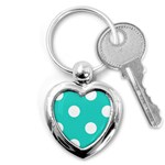 Polka Dots - White on Turquoise Key Chain (Heart)