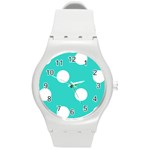 Polka Dots - White on Turquoise Round Plastic Sport Watch (M)