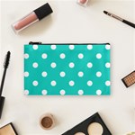 Polka Dots - White on Turquoise Cosmetic Bag (S)