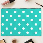 Polka Dots - White on Turquoise Cosmetic Bag (XXL)