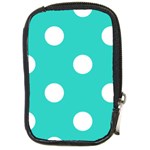 Polka Dots - White on Turquoise Compact Camera Leather Case