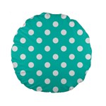 Polka Dots - White on Turquoise Standard 15  Premium Flano Round Cushion