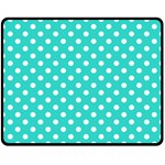 Polka Dots - White on Turquoise Double Sided Fleece Blanket (Medium) (Two Sides)