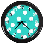 Polka Dots - White on Turquoise Wall Clock (Black)