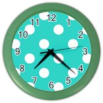 Polka Dots - White on Turquoise Color Wall Clock