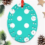 Polka Dots - White on Turquoise Ornament (Bell) Ornament (Oval Filigree)