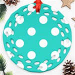 Polka Dots - White on Turquoise Ornament (Round Filigree)