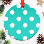 Polka Dots - White on Turquoise Round Ornament (Two Sides)