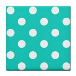 Polka Dots - White on Turquoise Tile Coaster