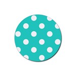 Polka Dots - White on Turquoise Rubber Round Coaster (4 pack)