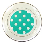 Polka Dots - White on Turquoise Porcelain Plate