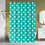 Polka Dots - White on Turquoise Shower Curtain 48  x 72  (Small)