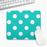 Polka Dots - White on Turquoise Large Mousepad