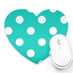 Polka Dots - White on Turquoise Heart Mousepad