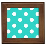 Polka Dots - White on Turquoise Framed Tile