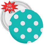 Polka Dots - White on Turquoise 3  Button (100 pack)