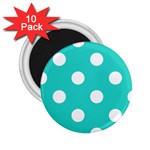 Polka Dots - White on Turquoise 2.25  Magnet (10 pack)
