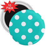 Polka Dots - White on Turquoise 3  Magnet (10 pack)