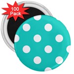 Polka Dots - White on Turquoise 3  Magnet (100 pack)