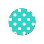 Polka Dots - White on Turquoise Magnet 3  (Round)