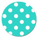 Polka Dots - White on Turquoise Magnet 5  (Round)