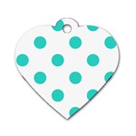Polka Dots - Turquoise on White Dog Tag Heart (Two Sides)