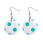 Polka Dots - Turquoise on White 1  Button Earrings