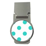 Polka Dots - Turquoise on White Money Clip (Round)