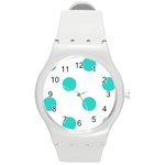 Polka Dots - Turquoise on White Round Plastic Sport Watch (M)