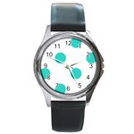 Polka Dots - Turquoise on White Round Metal Watch