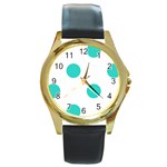 Polka Dots - Turquoise on White Round Gold Metal Watch