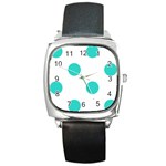 Polka Dots - Turquoise on White Square Metal Watch