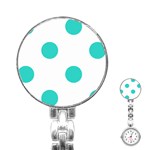 Polka Dots - Turquoise on White Stainless Steel Nurses Watch