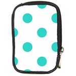 Polka Dots - Turquoise on White Compact Camera Leather Case