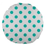 Polka Dots - Turquoise on White Large 18  Premium Round Cushion