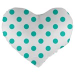 Polka Dots - Turquoise on White Large 19  Premium Flano Heart Shape Cushion