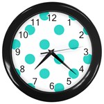 Polka Dots - Turquoise on White Wall Clock (Black)