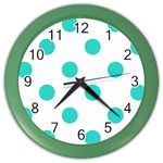 Polka Dots - Turquoise on White Color Wall Clock