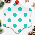 Polka Dots - Turquoise on White Snowflake Ornament (Two Sides)