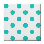 Polka Dots - Turquoise on White Tile Coaster