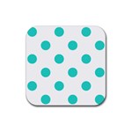 Polka Dots - Turquoise on White Rubber Coaster (Square)