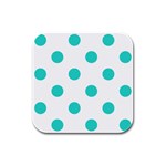 Polka Dots - Turquoise on White Rubber Square Coaster (4 pack)
