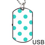 Polka Dots - Turquoise on White Dog Tag USB Flash (Two Sides)