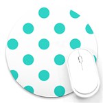 Polka Dots - Turquoise on White Round Mousepad