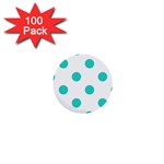 Polka Dots - Turquoise on White 1  Mini Button (100 pack)